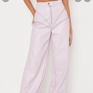 NWT MISSGUIDED PURPLE LEATHER PANTS (faux leather contrast stitch detail pants)
